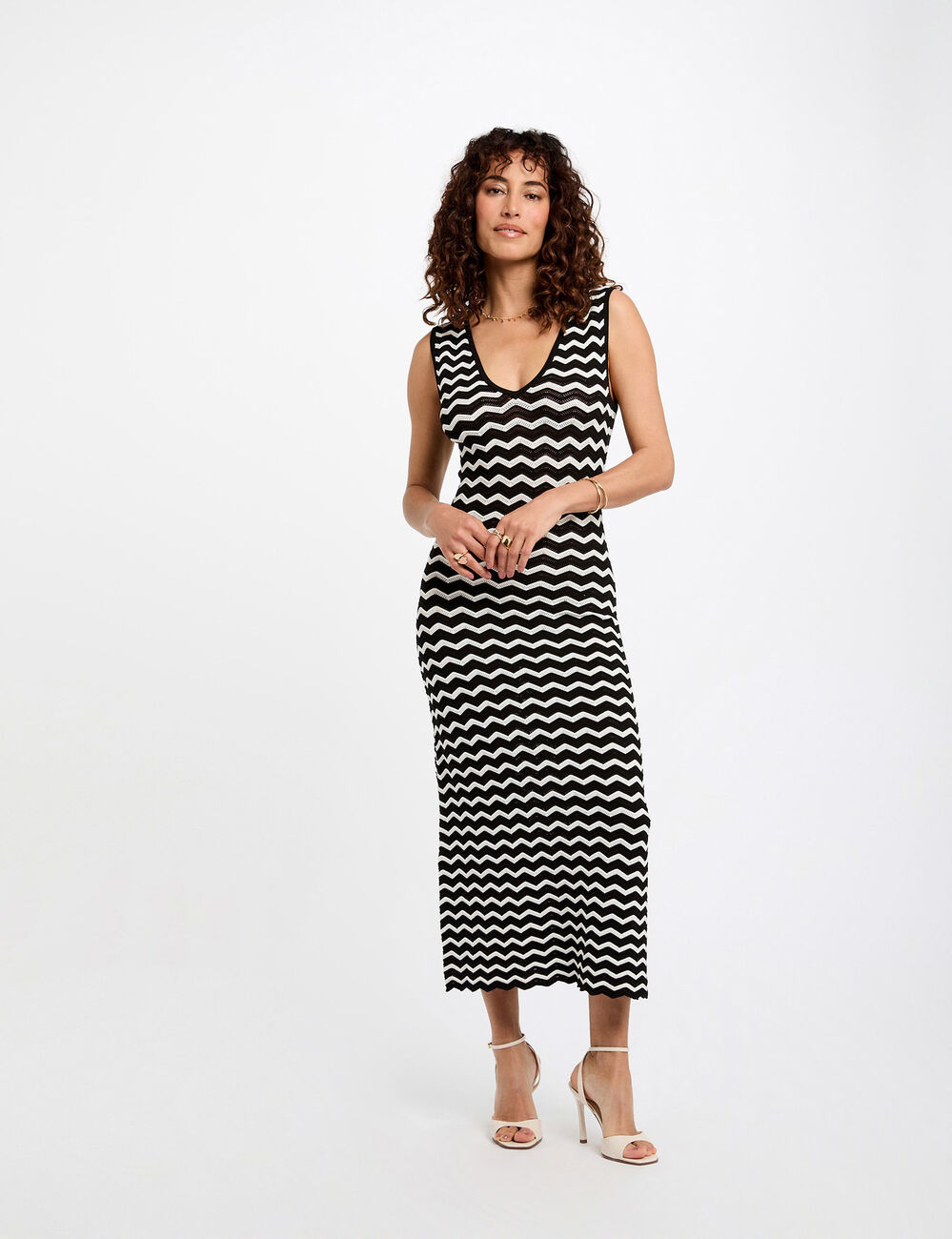 Robe tricot longue ajustée noir femme