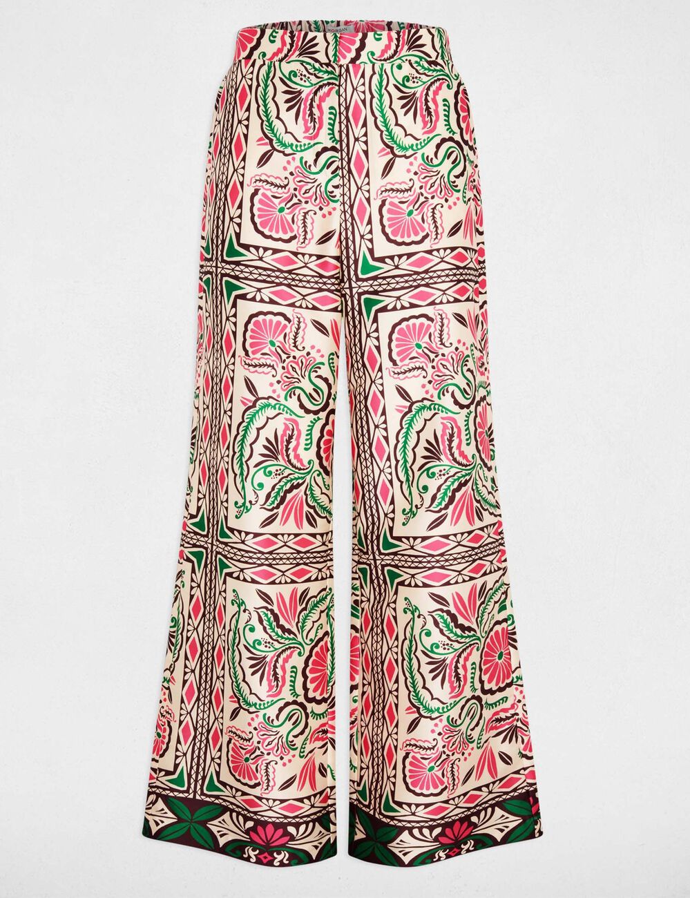 Pantalon large satin&eacute; multicolore femme