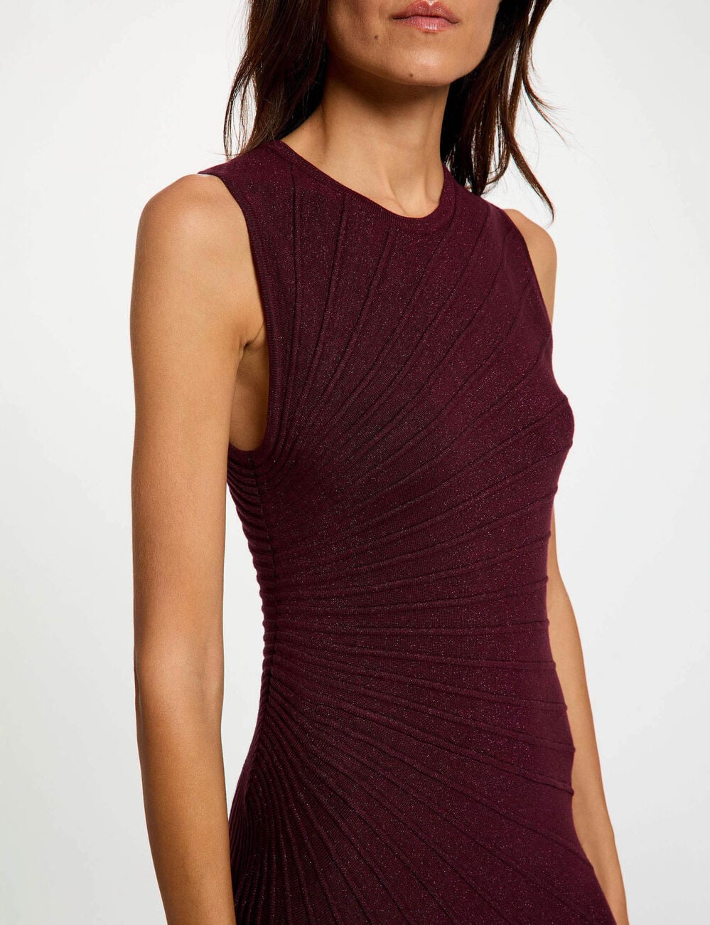 Robe tricot sans manches prune femme