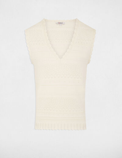Pull ajust&eacute; col v ivoire femme