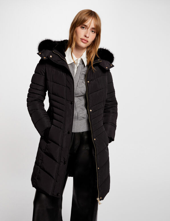 Lange Daunenjacke mit Kapuze schwarz damen