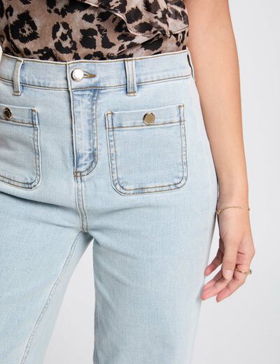 Pantalon jambe large 7/8ème denim bleach femme
