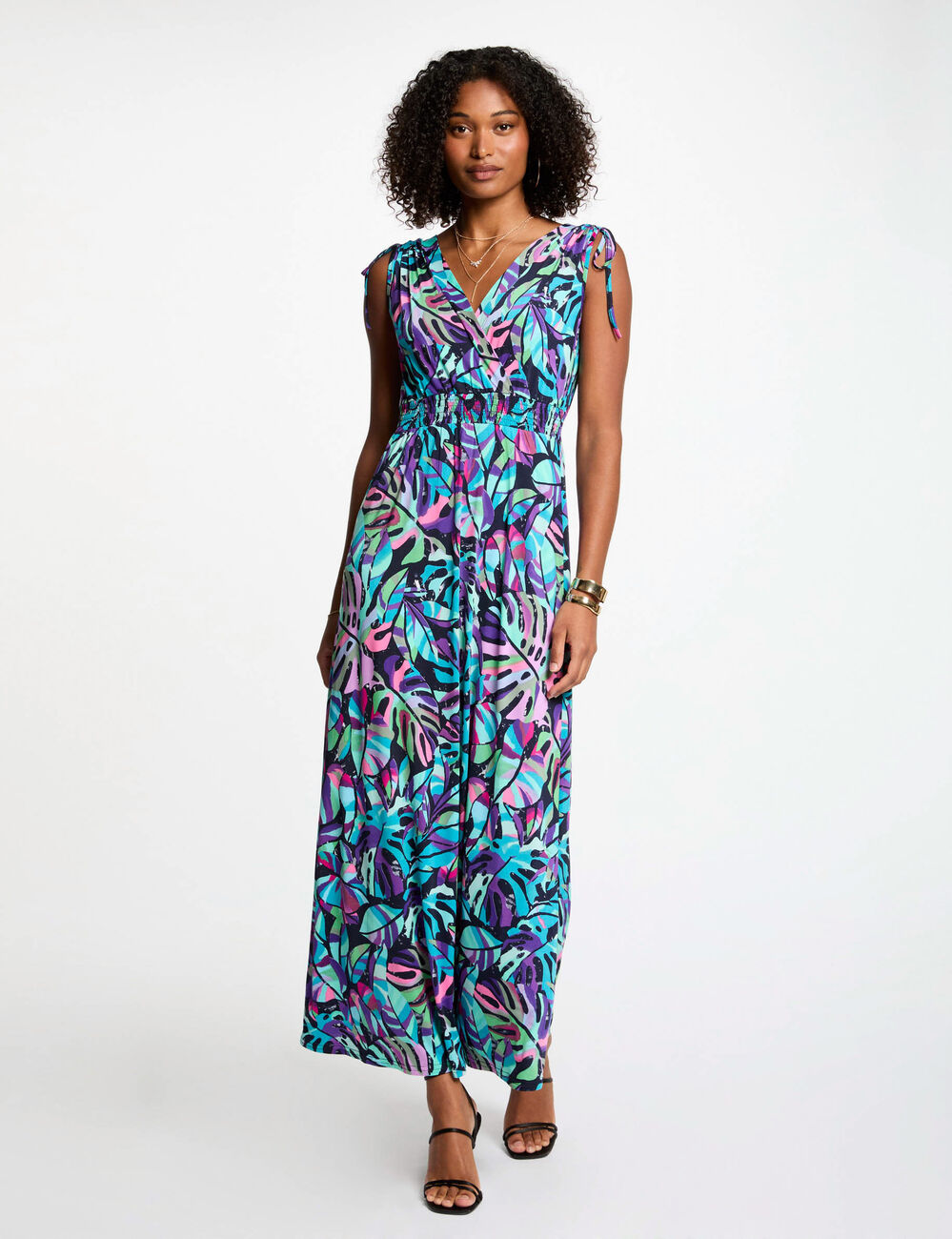 Robe longue droite imprimée multicolore femme