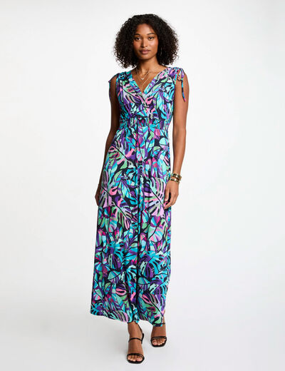 Langes, gerades, bedrucktes Kleid mehrfarbig damen