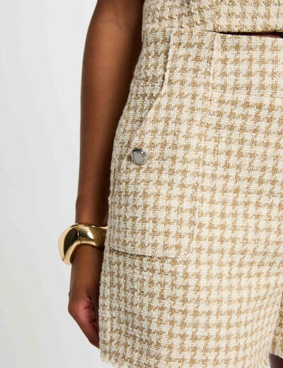 Short droit taille haute tweed multicolore femme