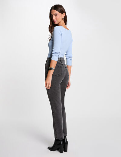 Langarm-Pullover mit Rippenstrick himmelblau damen