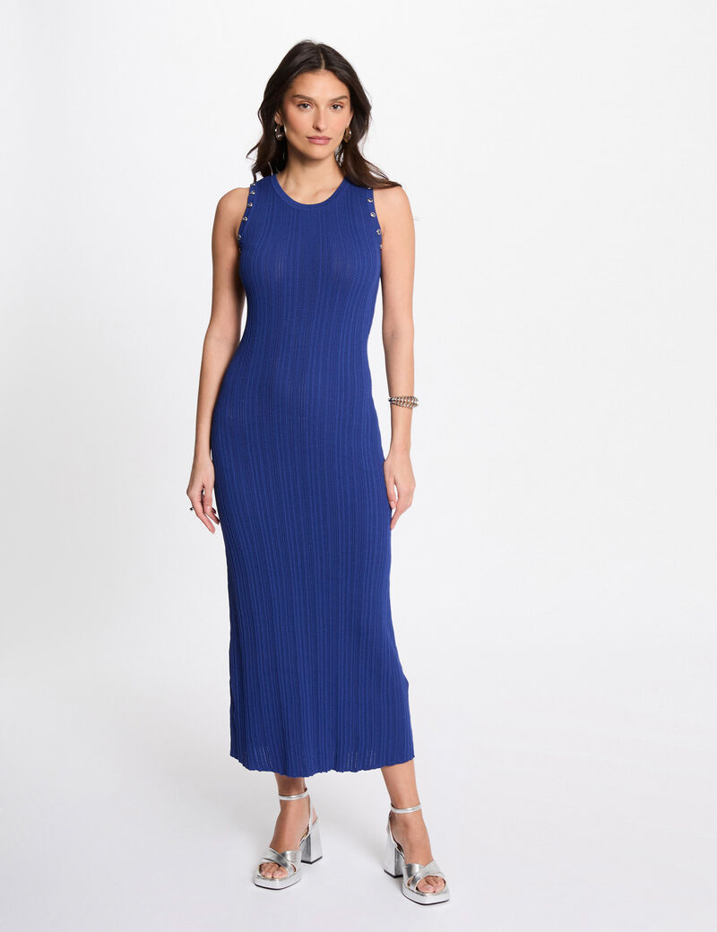 Robe tricot longue ajustée bleu electrique femme