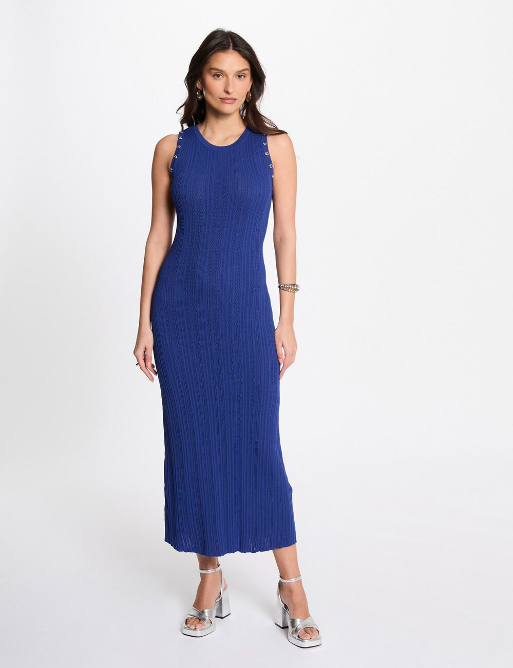 Robe tricot longue ajustée bleu electrique femme