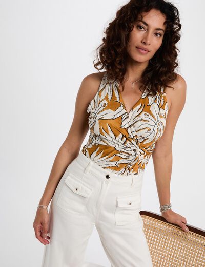 Satin-Top mit V-Ausschnitt senfgelb damen