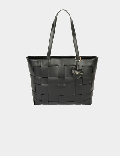 Sac cabas tress&eacute; noir femme