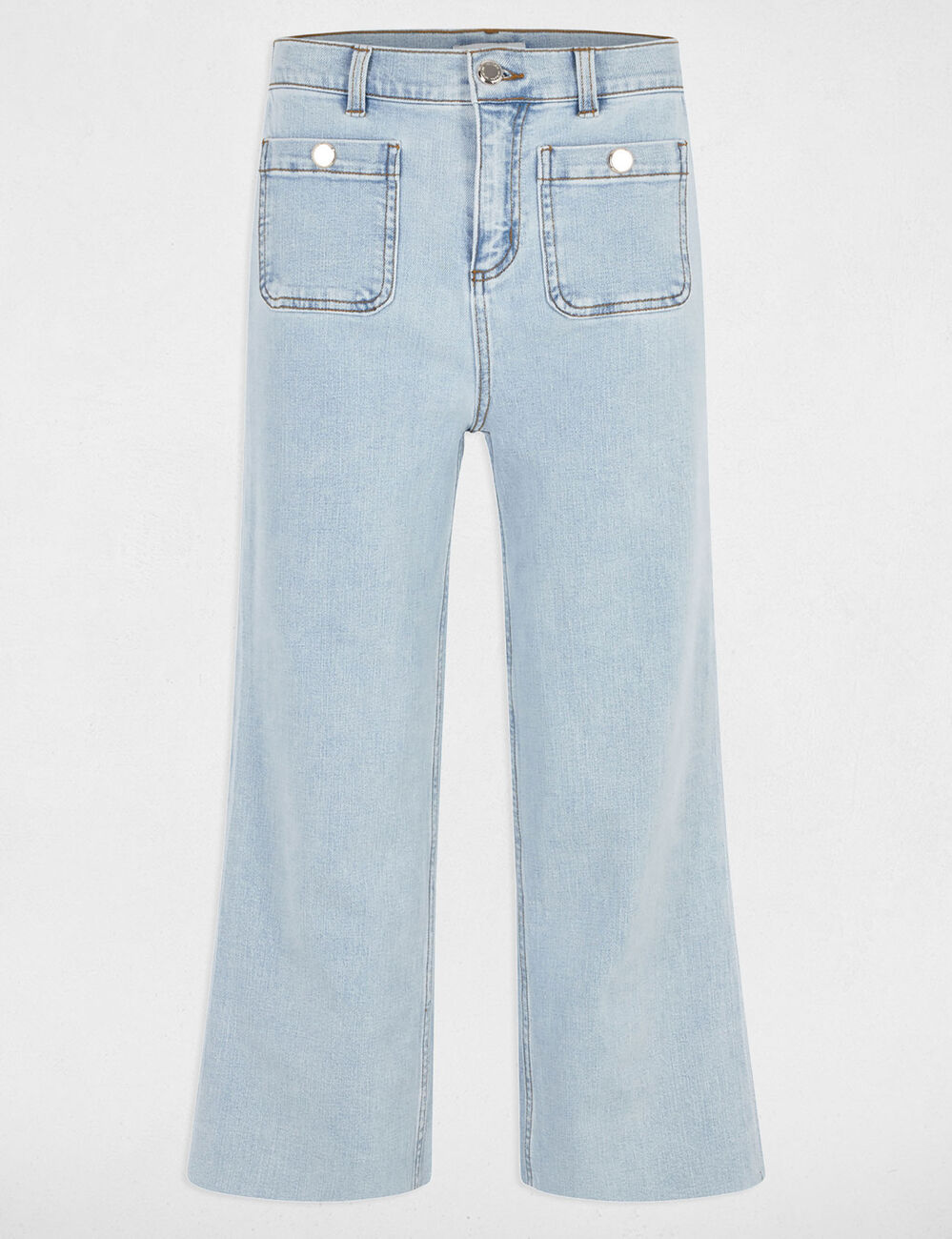 Pantalon jambe large 7/8ème denim bleach femme