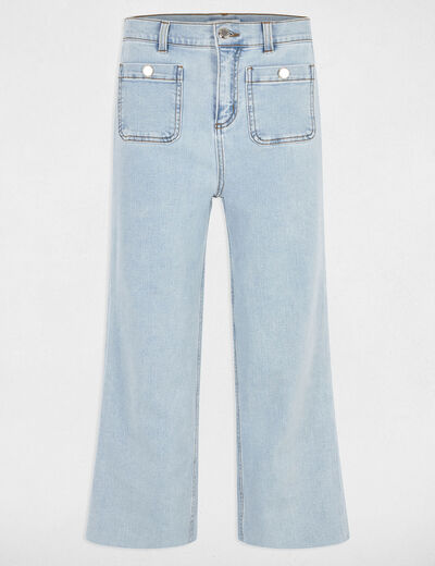 Pantalon jambe large 7/8ème denim bleach femme