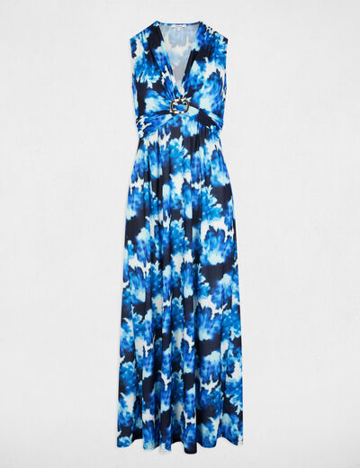 Robe longue droite imprimée multicolore femme