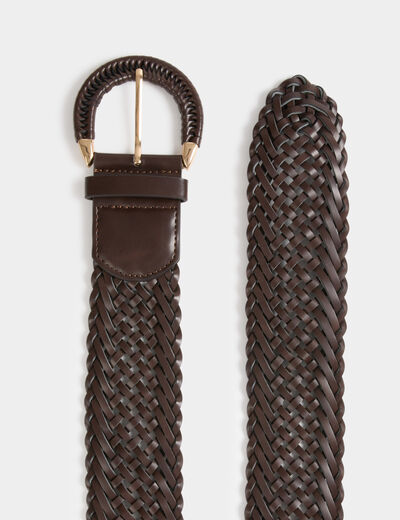 Ceinture large tress&eacute;e marron fonc&eacute; femme