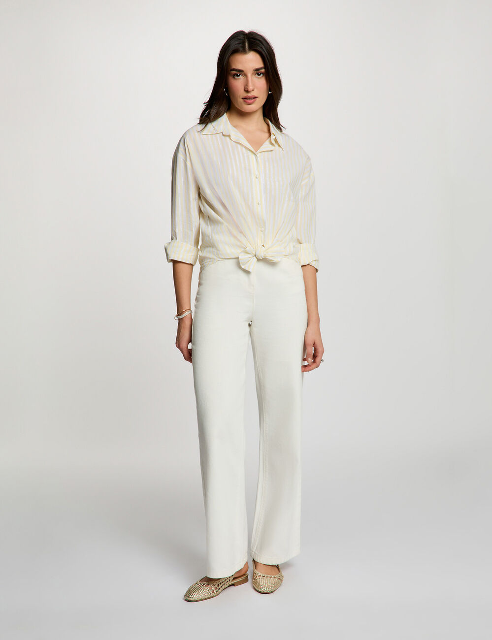 Gestreiftes Hemd mit Reverskragen hellgelb damen