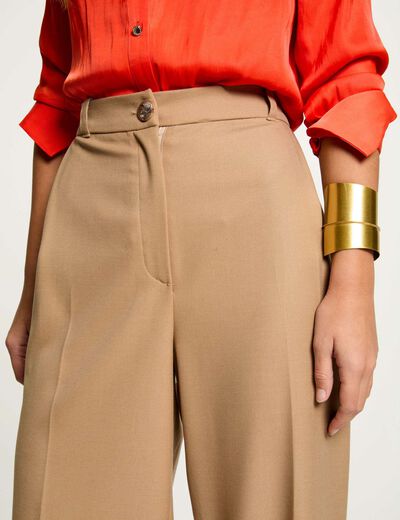 Pantalon large à pinces camel femme