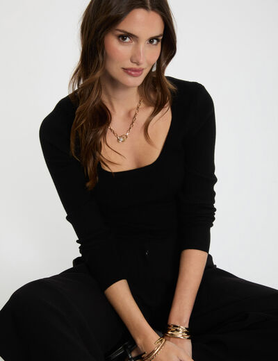 Pull manches longues noir femme