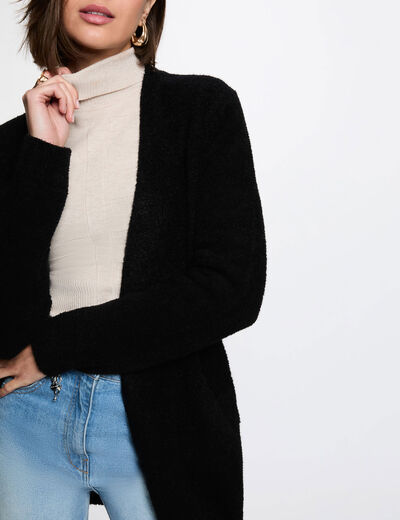 Gilet long col v noir femme