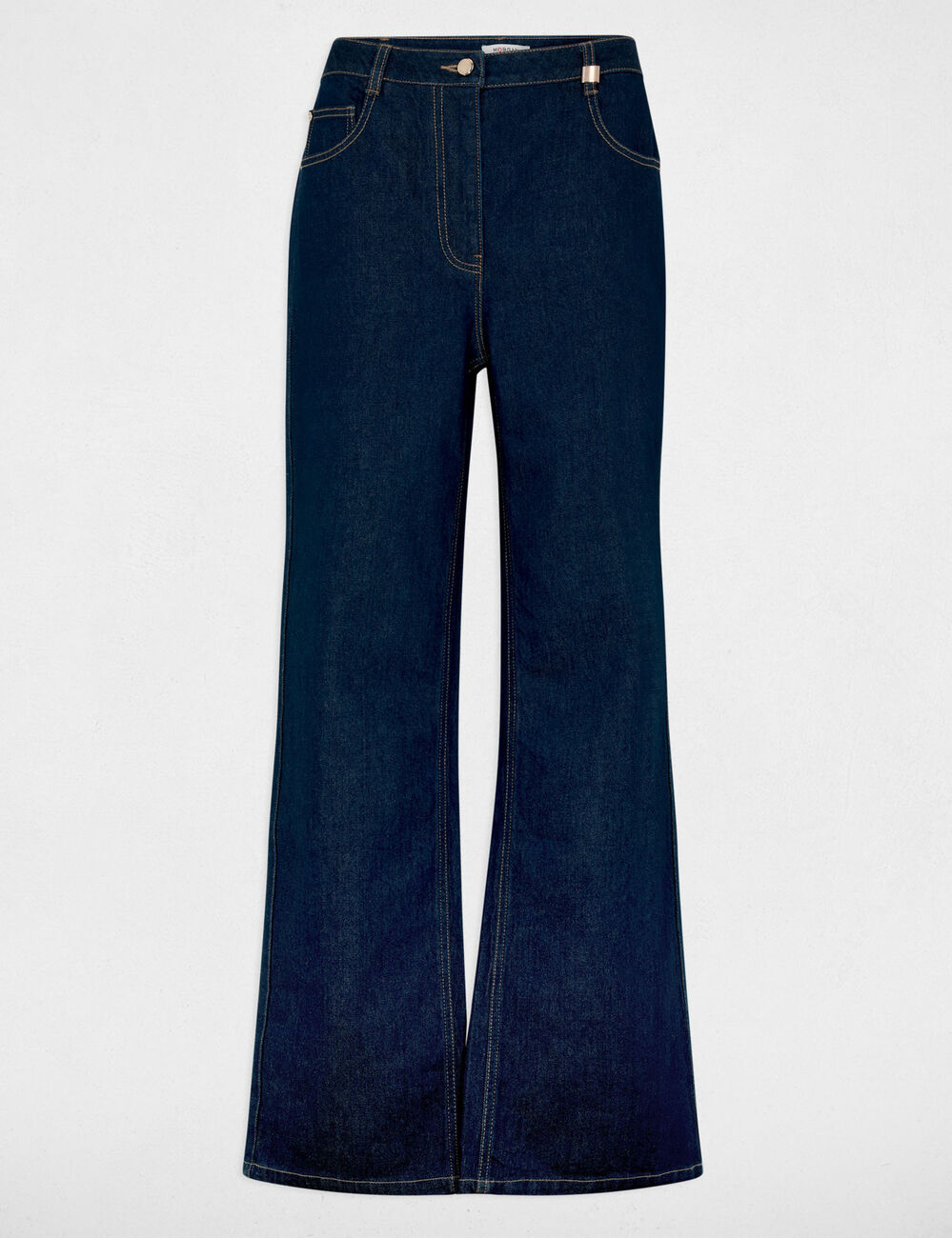 Weit geschnittene hochgeschnittene Hose rohes denim damen