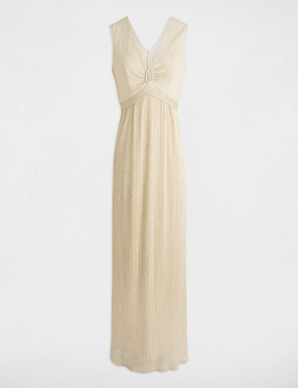 Robe longue droite jaune or femme