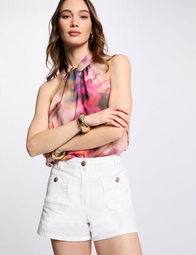 Short taille haute en jean blanc femme