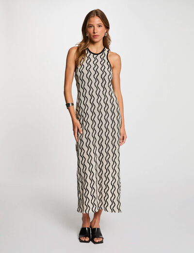 Langes gerades Kleid mit Print mehrfarbig damen