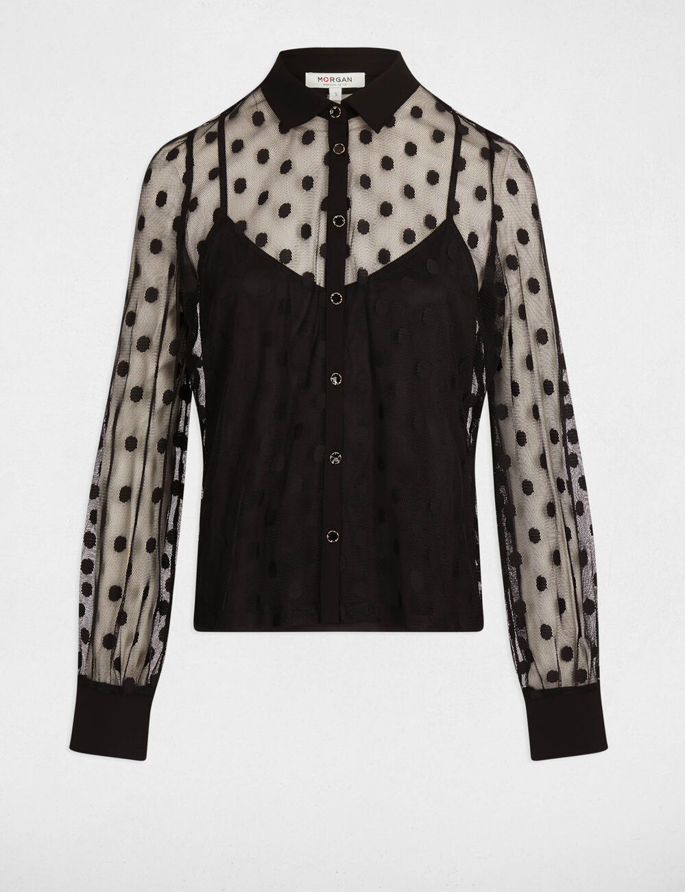 T-Shirt mit Lavalli&egrave;re-Kragen schwarz damen