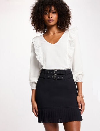 Jupe courte pliss&eacute;e bleu marine femme