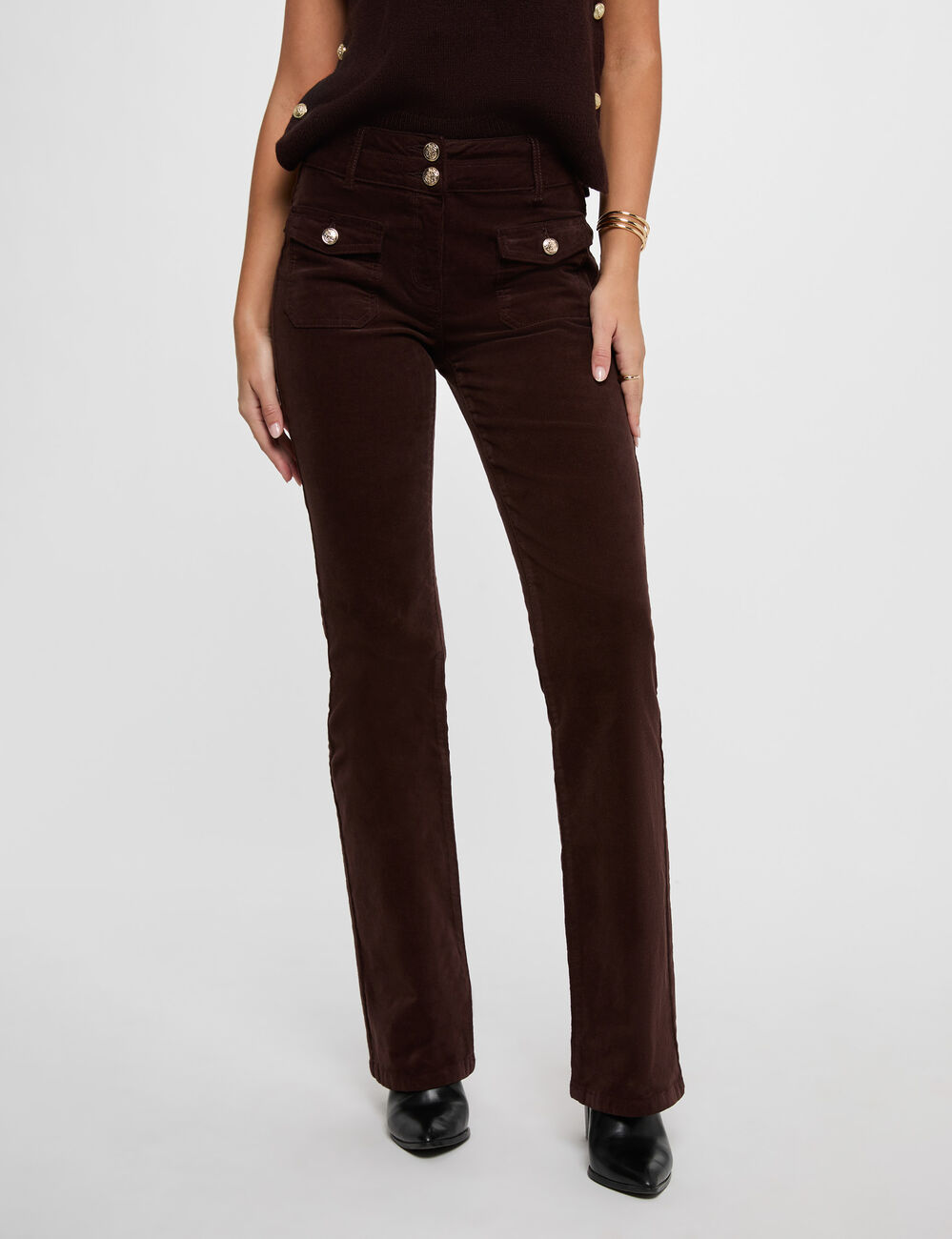 Figurbetonte Samthose dunkelbraun damen