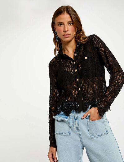 Chemise courte dentelle noir femme