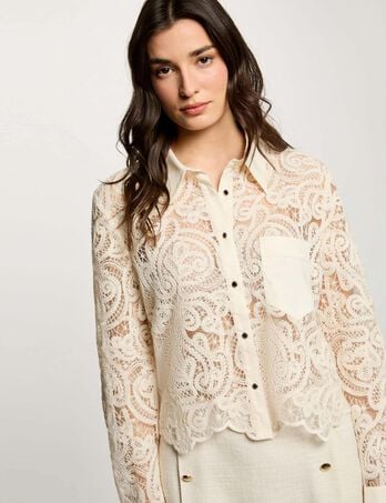 Chemise dentelle manches longues creme femme