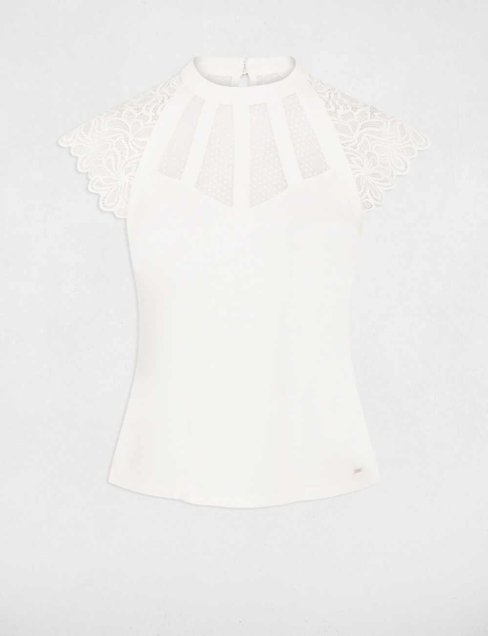 Kurzarm-T-Shirt mit Spitze elfenbein damen