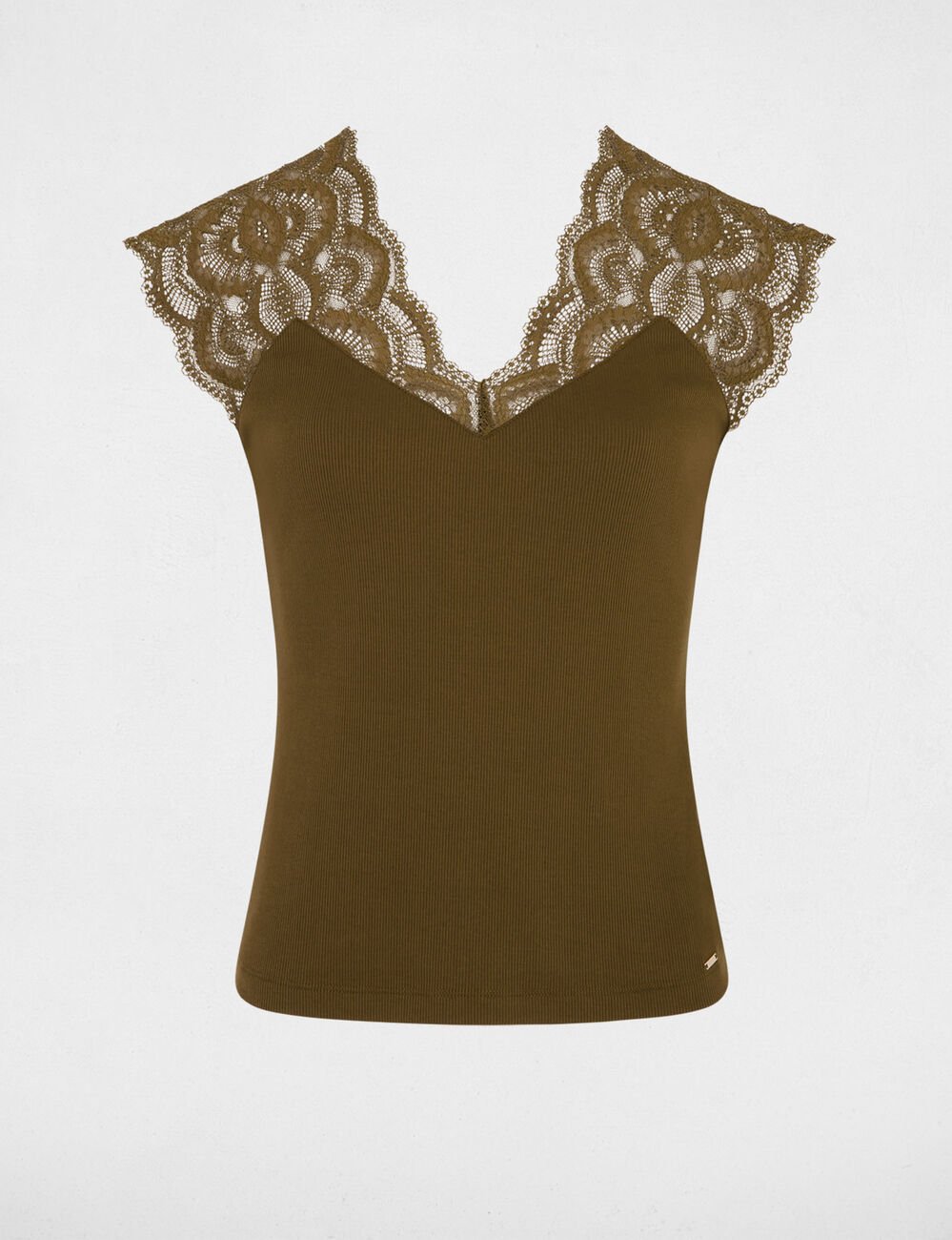 T-Shirt mit kurzen &Auml;rmeln khakigr&uuml;n damen