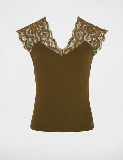 T-Shirt mit kurzen &Auml;rmeln khakigr&uuml;n damen