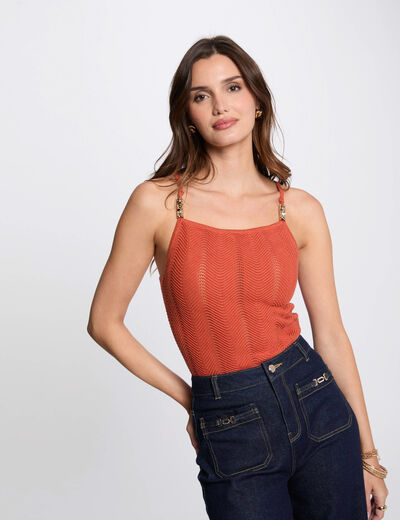 Strick-Top mit dünnen Trägern dunkelorange damen