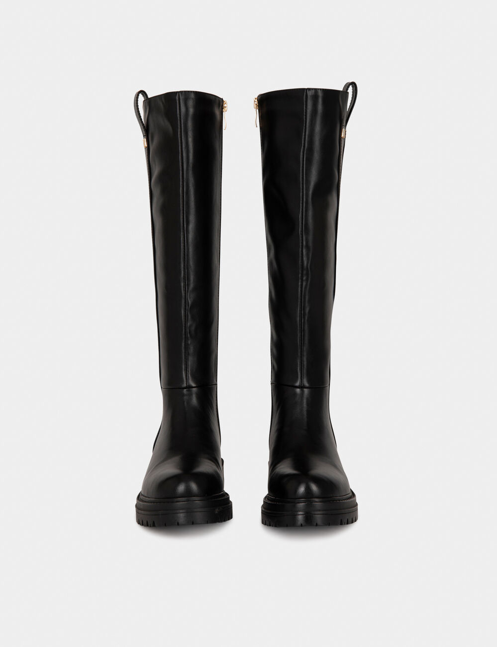 Flache Stiefel mit Profilsohle schwarz damen
