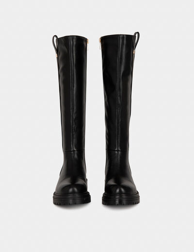 Flache Stiefel mit Profilsohle schwarz damen