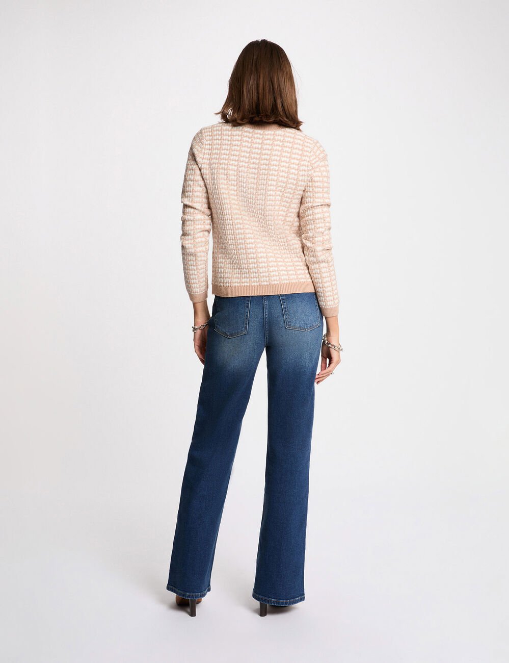 Strickjacke mit Jacquardmuster maulwurfsgrau damen