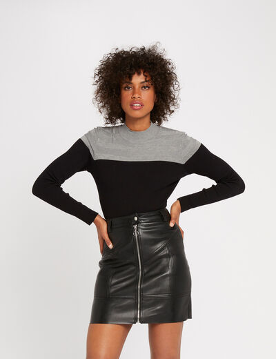Pull manches longues col montant gris moyen femme