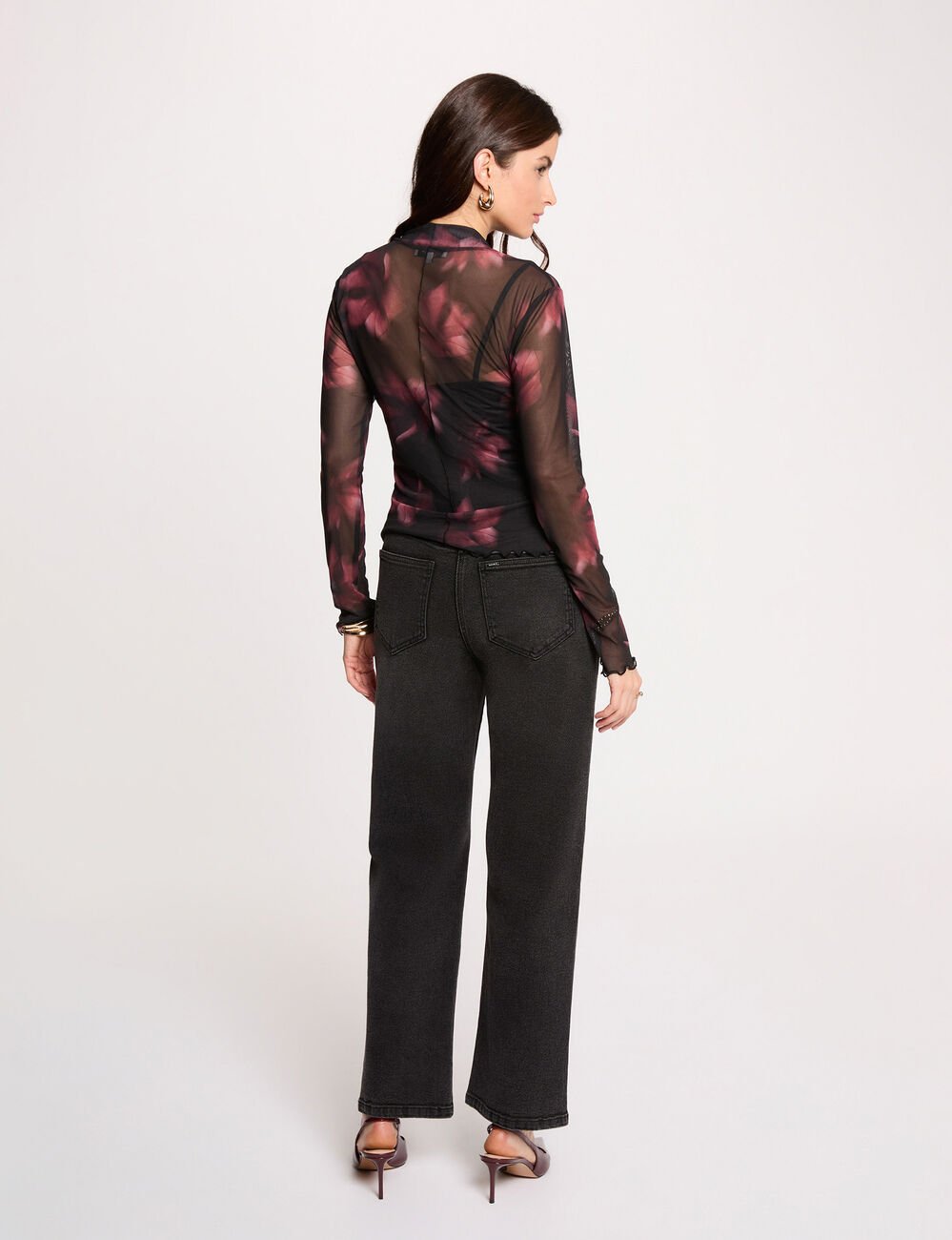 Figurbetontes Langarm-T-Shirt mehrfarbig damen