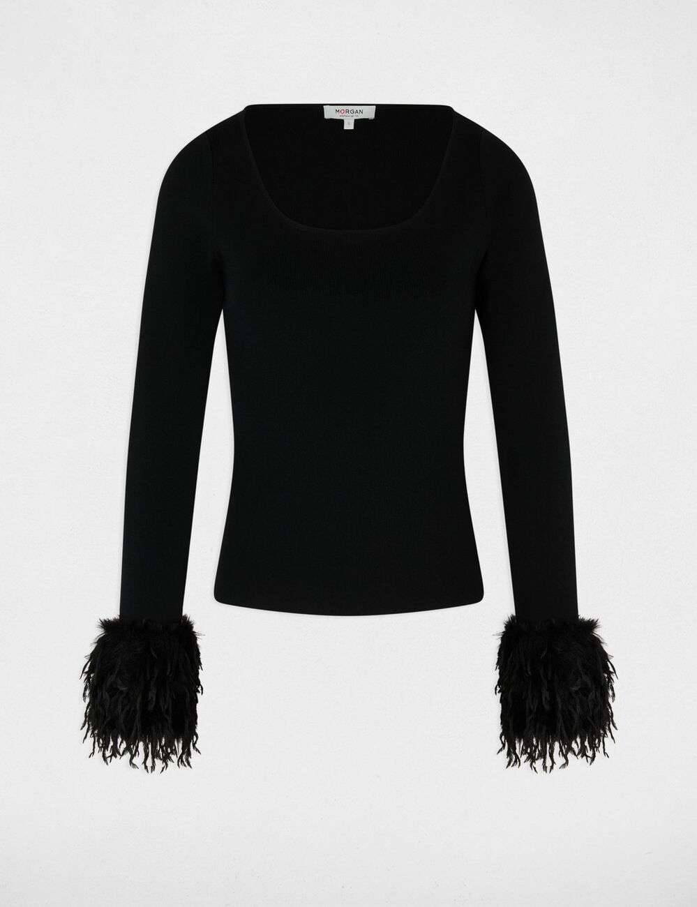 Langarm-Pullover mit U-Ausschnitt schwarz damen