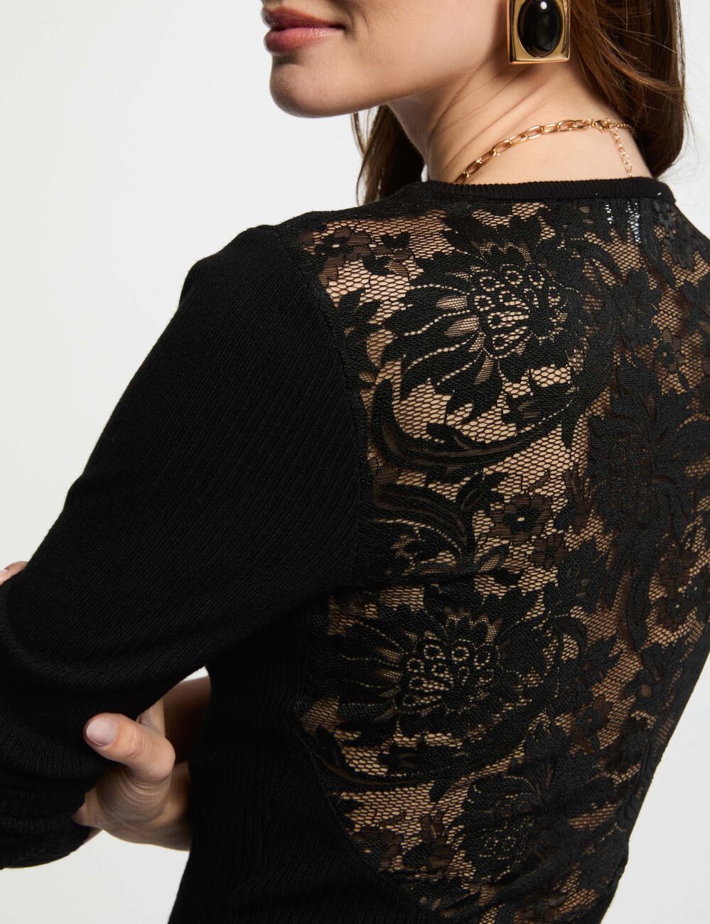 Pull manches longues noir femme