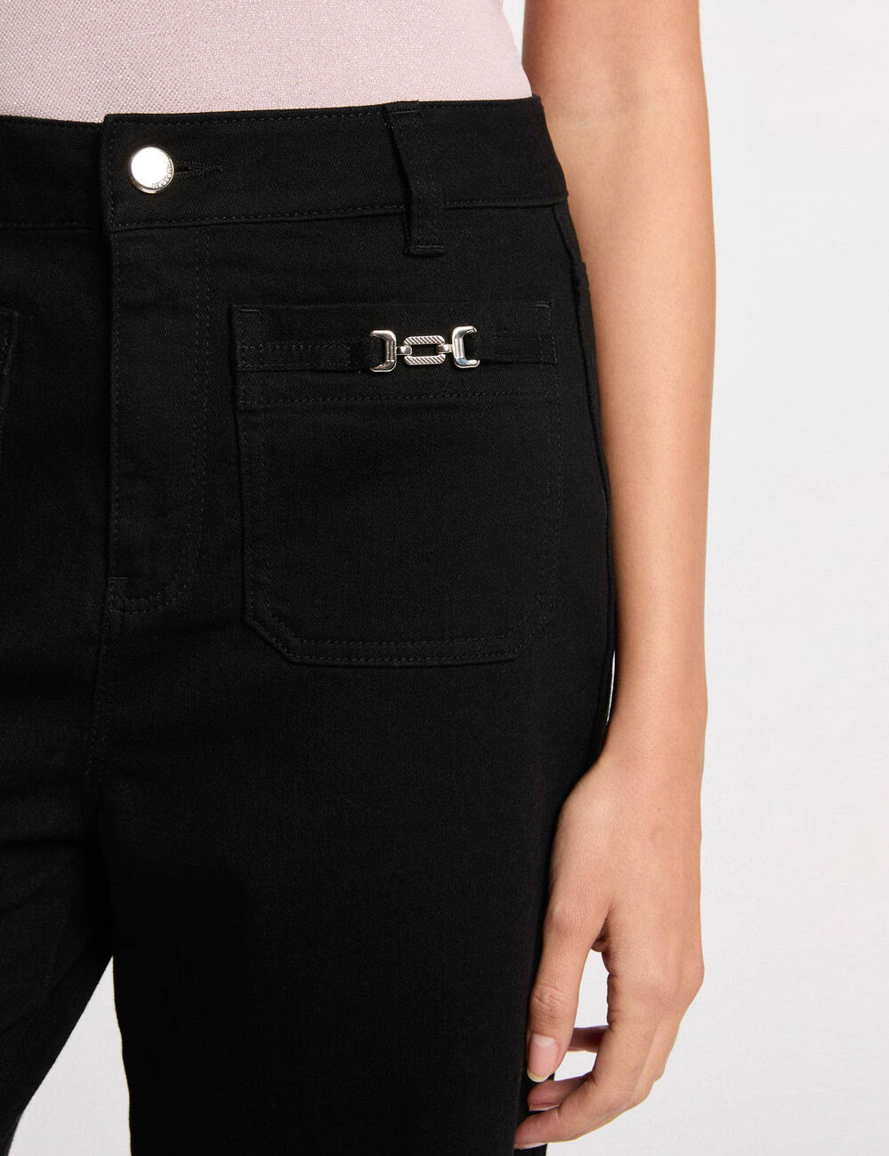 Weit geschnittene hochgeschnittene Hose schwarz damen