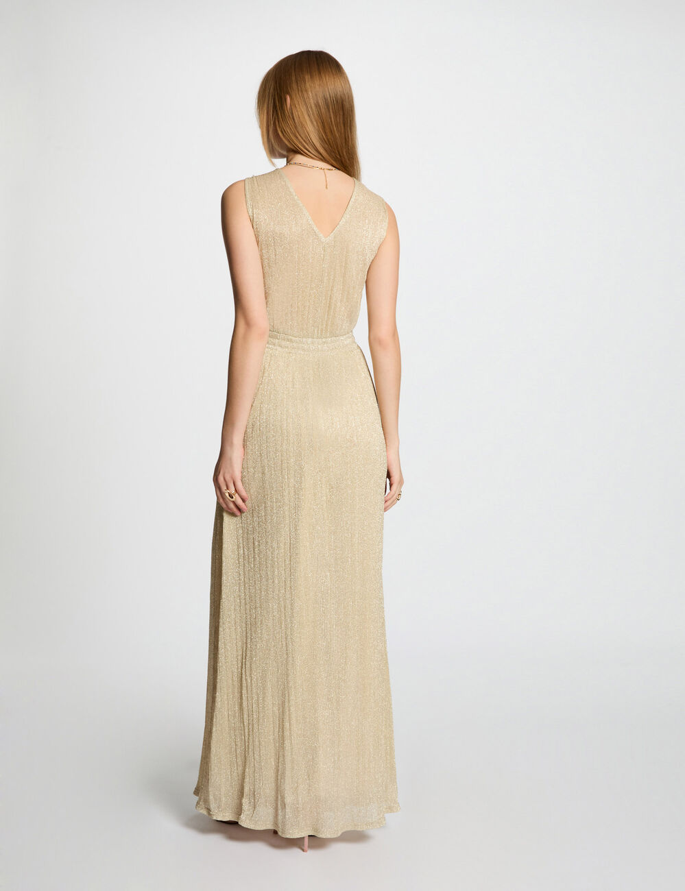 Robe longue droite jaune or femme