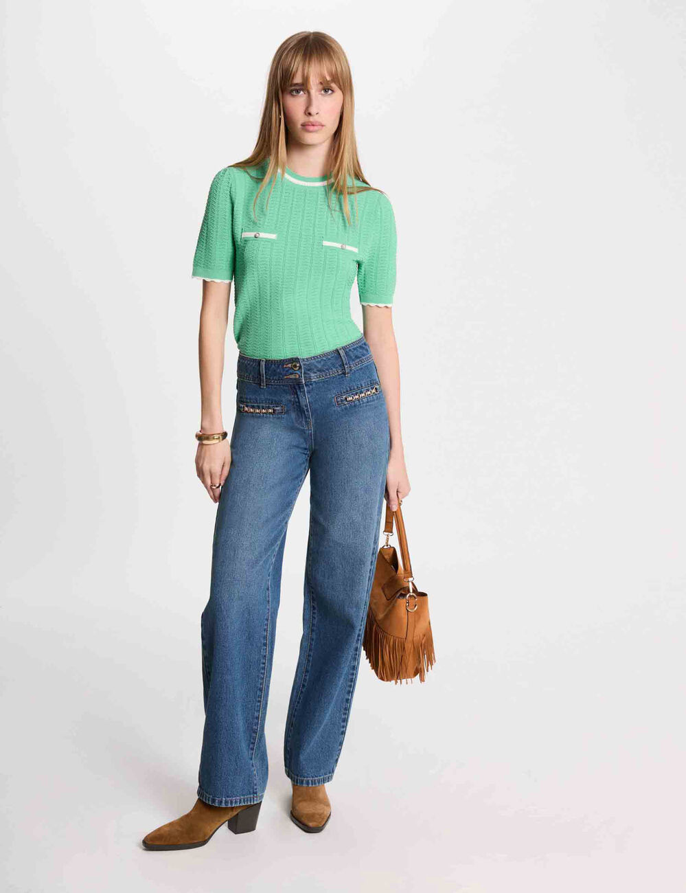 Kurzärmeliger Pulli mintgrün damen