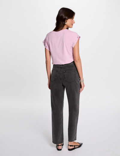 Kurzarm-T-Shirt mit Nietenärmeln pastellrosa damen