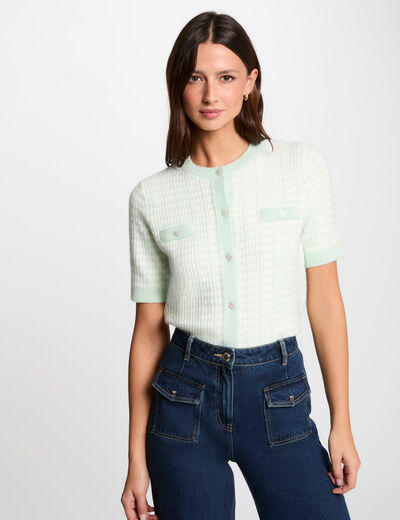 Gilet manches courtes imprim� vert clair femme