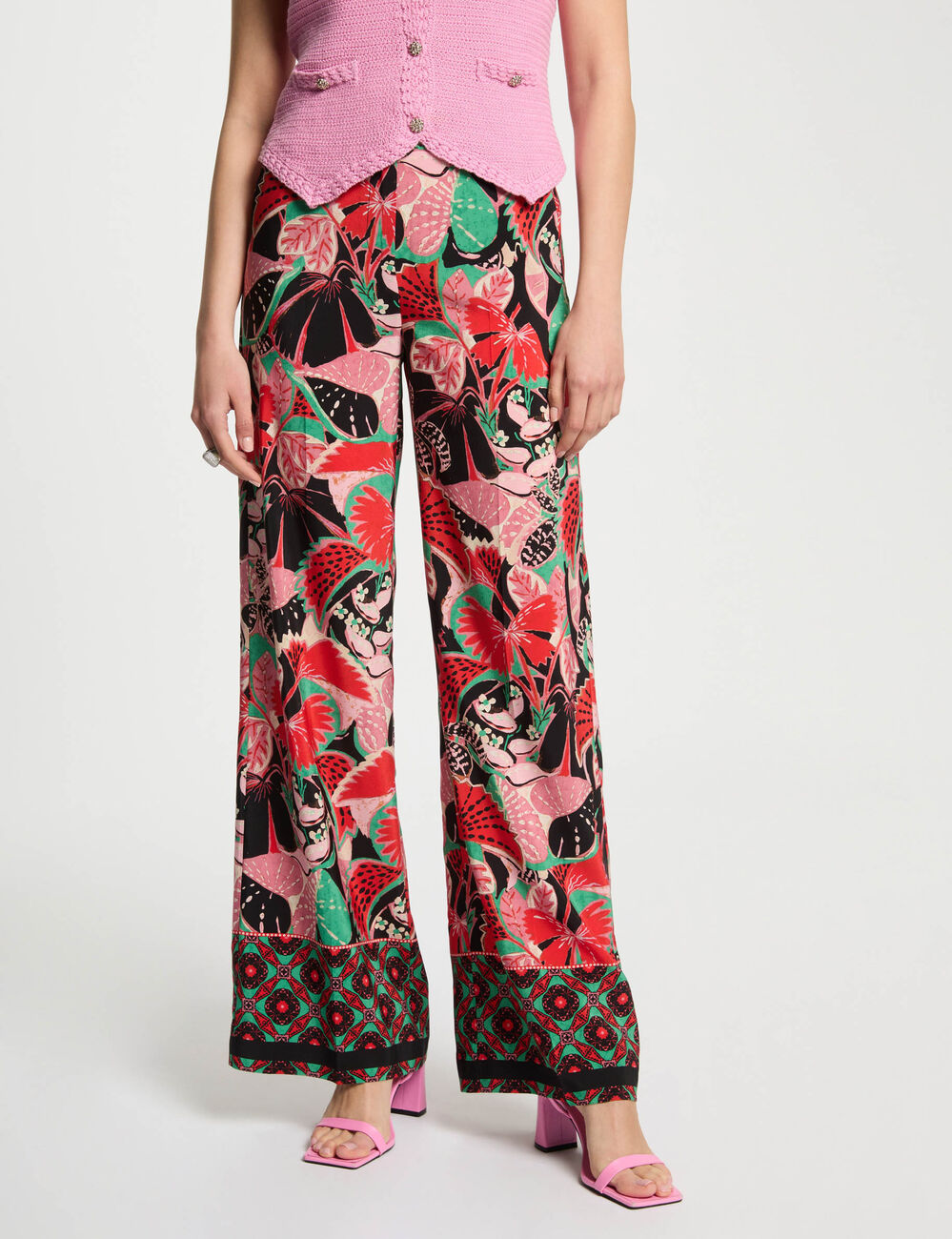 Pantalon large imprimé multicolore femme