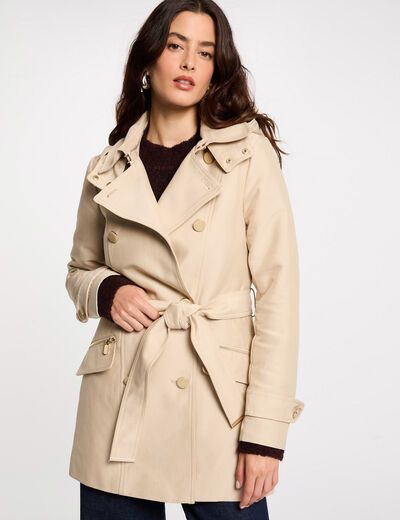 Trenchcoat mit Gürtel und Kapuze sandfarben damen