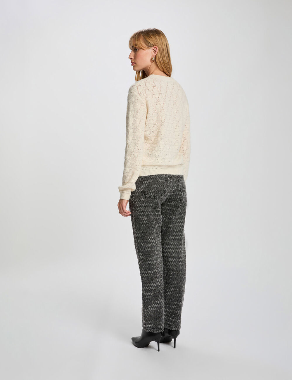 Pullover mit Rundhals und Muster elfenbein damen